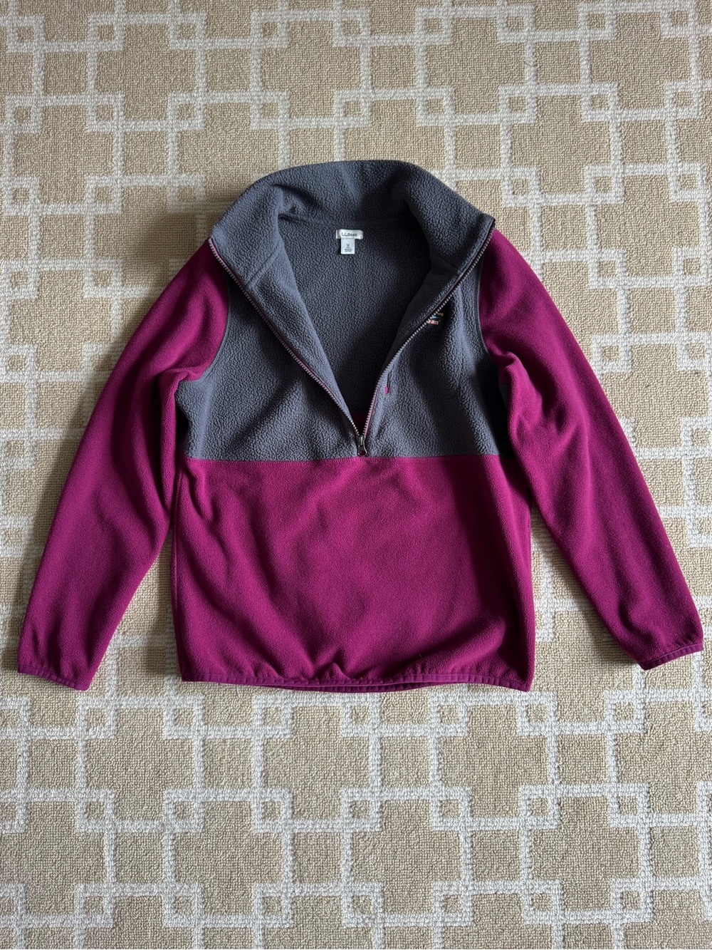 L.L. Bean Polartec Fleece Quarter Zip Pullover Outdoor Hiking Gray Purple Medium - Picture 5 of 11